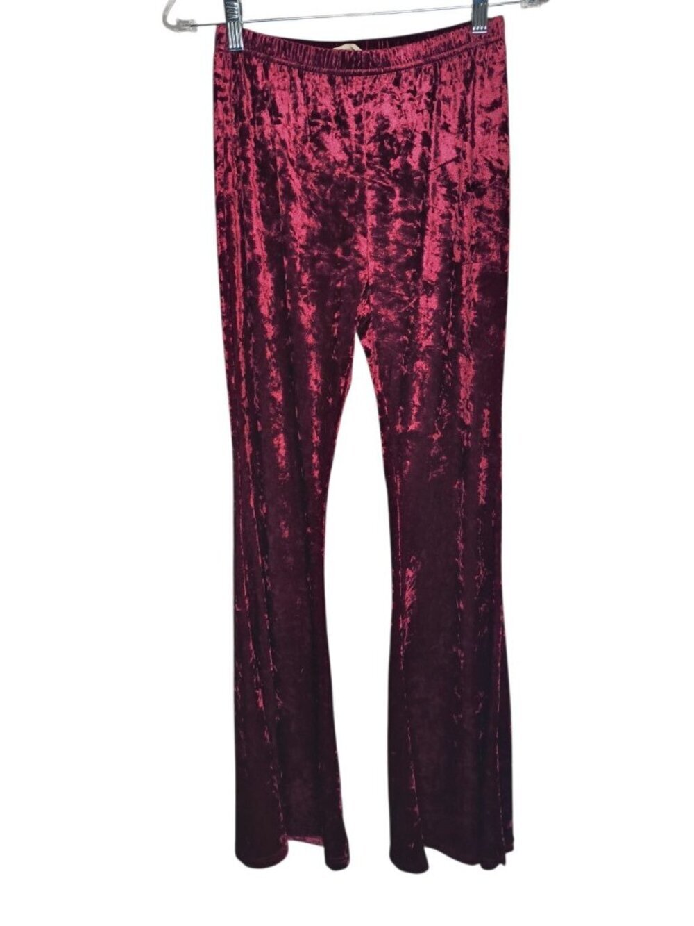 Alter'd State Pants Womens Medium Red Wine Crushed Velvet Bell Bottom Stretch